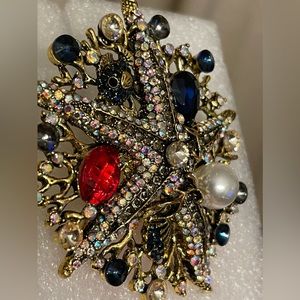 Nautical Brooch, Starfish with embellished brooch.